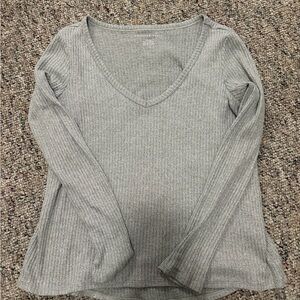 American Eagle Outfitters Gray Ribbed Long Sleeve Top